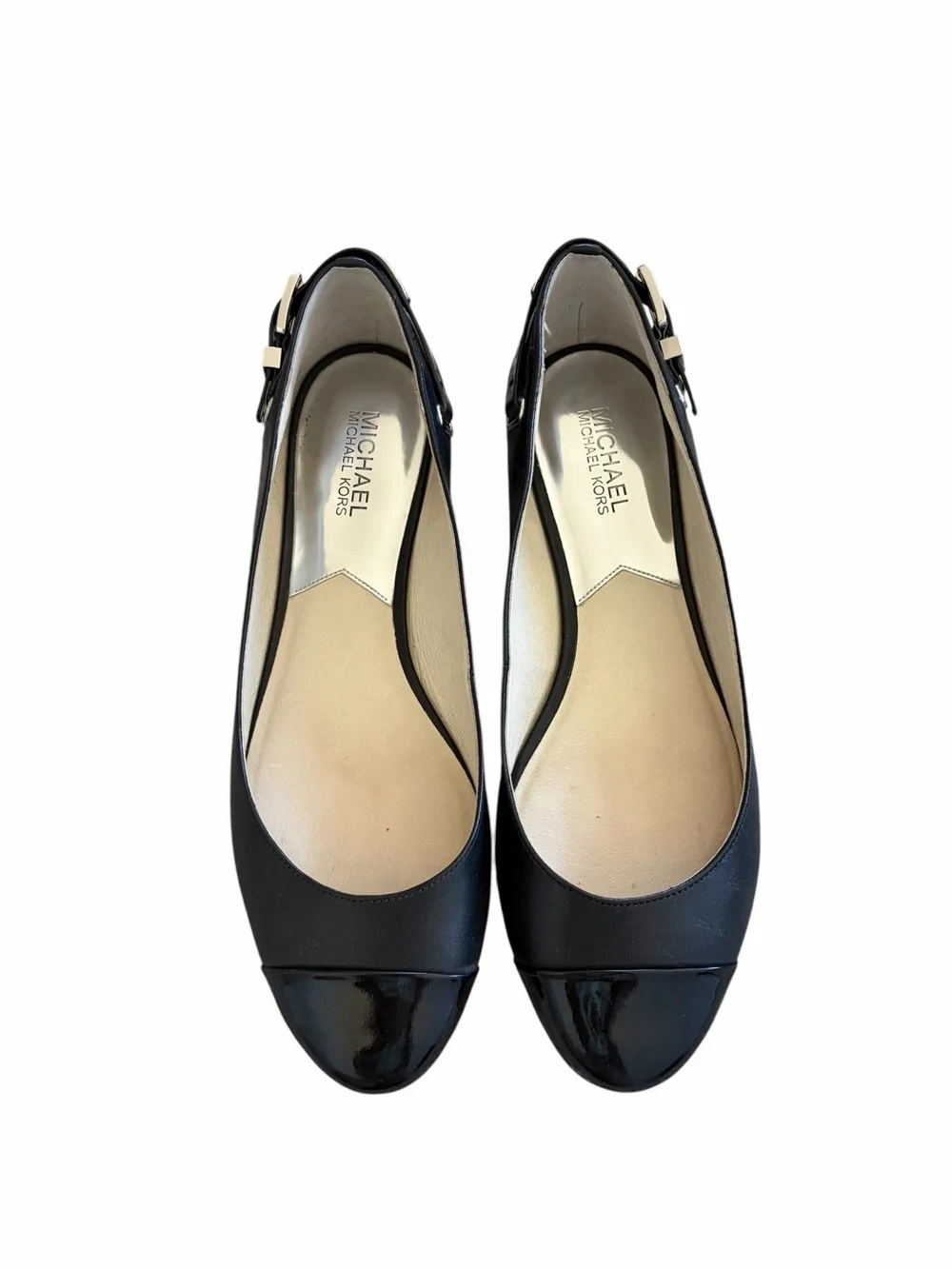 Michael Kors Black Dion Leather Cap-Toe Ballet Flats Size 10